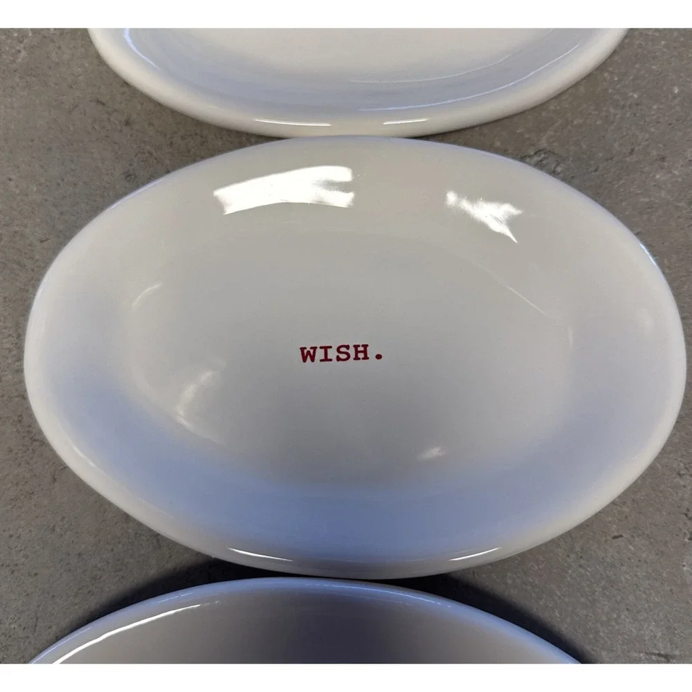 Rae Dunn Magenta Holiday Plates Joy Wish Cheer Oval Artisan Collection White Red